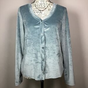 Lucky Brand aqua velvet ribbed long sleeve button down 90s y2k fairy sz Medium
